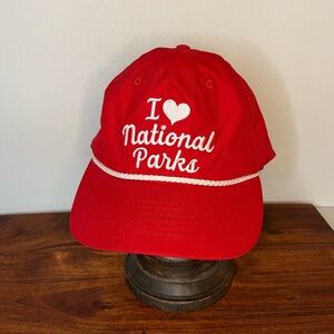 I Love National Parks Project Rope Cap Roper Heart Red White Rare Hat Snapback